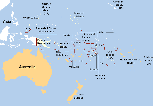 Aistralian and Oceanian map